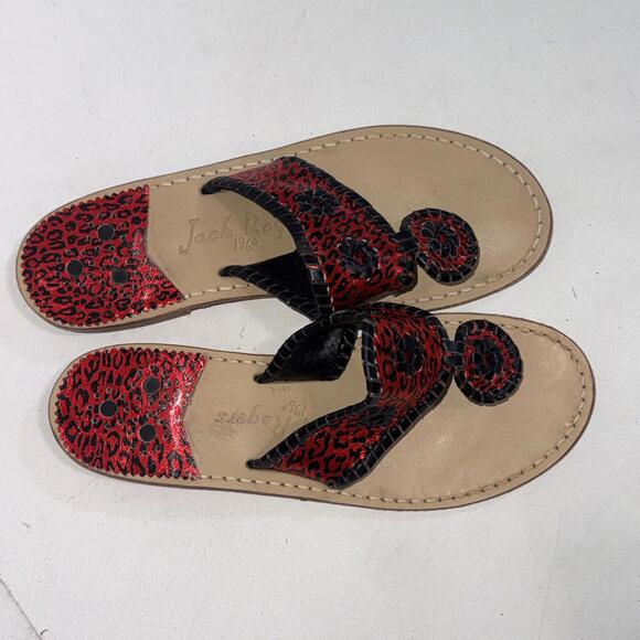 Jack Rogers Navajo Red Black Leopard Print Preppy Designer Hand Made Sandals 7 - Picture 3 of 13
